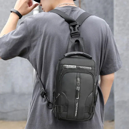Versatile crossbody bag with multiple pockets and compartments, made of durable nylon for the modern, on-the-go gentleman