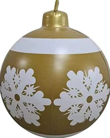 Vibrant inflatable Christmas baubles in a variety of colours and patterns, perfect for outdoor holiday decoration