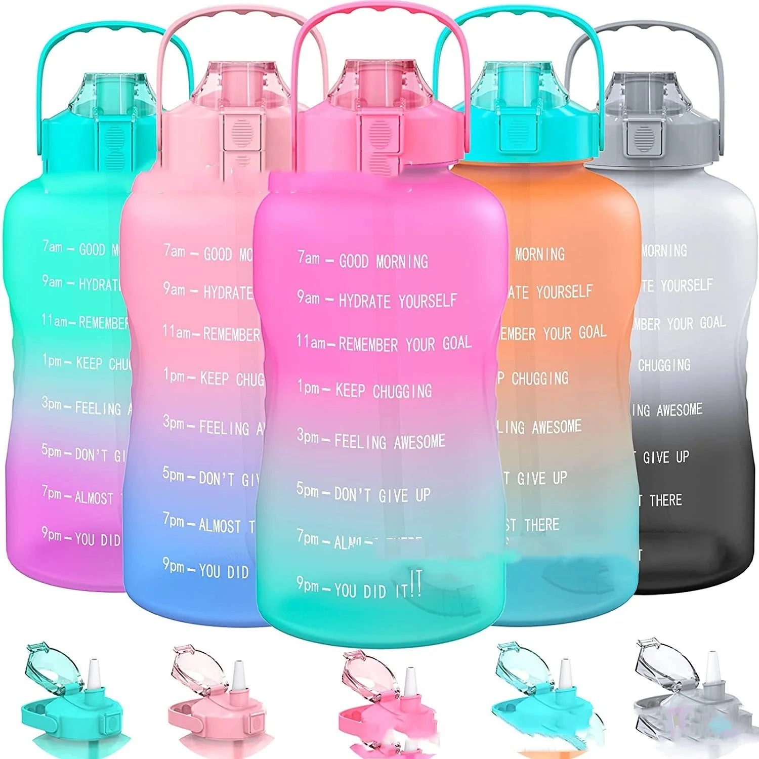 2.2L Large Capacity Half Gallon Plastic Space Cup with time markings and gradient colours