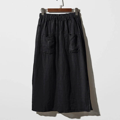 Elegant pure linen wide leg culottes with elastic waist and double pockets in summer colors
