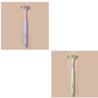 Soft bristle toothbrush with 3-sided brush head for thorough dental cleaning