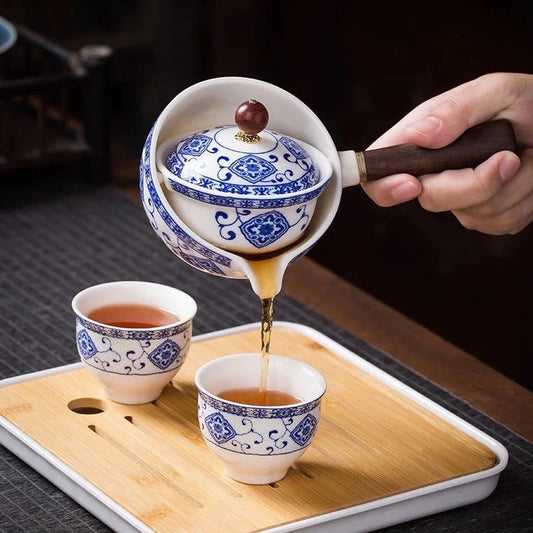 Handcrafted ceramic teapot with wooden handle, designed for brewing traditional Oolong tea with enhanced flavour and aroma