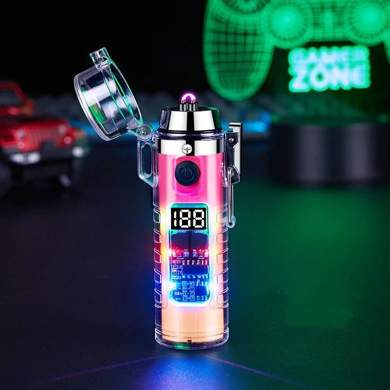 Transparent shell dual arc USB charging lighter with LED power display