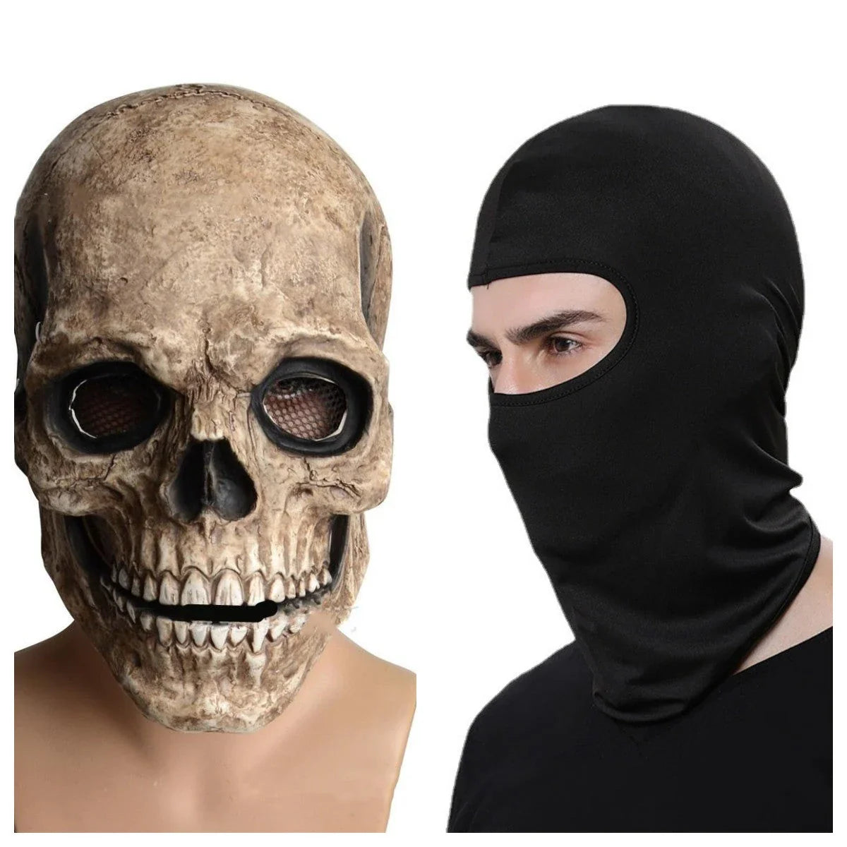 Creepy skeletal horror mask with movable jaw - perfect for Halloween costume and cosplay
