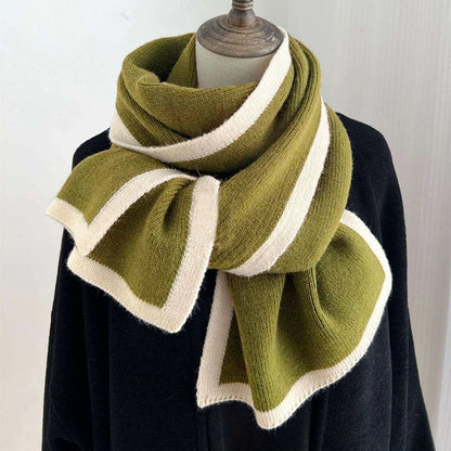 Knitted wool scarf with colourful borders, perfect for winter fashion