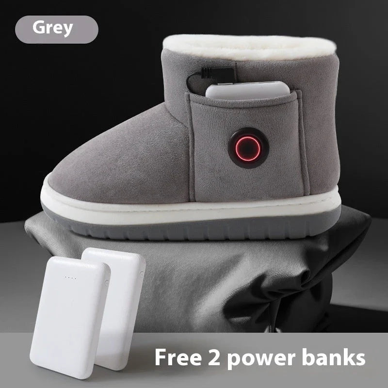 Cosy cotton heating boots with temperature regulation technology, perfect for keeping feet warm during the British winter