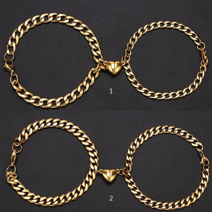 Elegant titanium steel couple bracelets with heart design, perfect for love gifts.