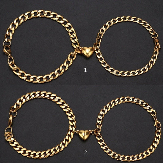 Elegant titanium steel couple bracelets with heart design, perfect for love gifts.