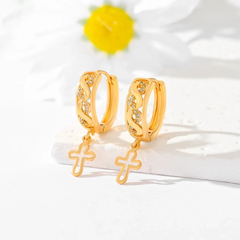 Gold-plated cross earrings in various colours for women