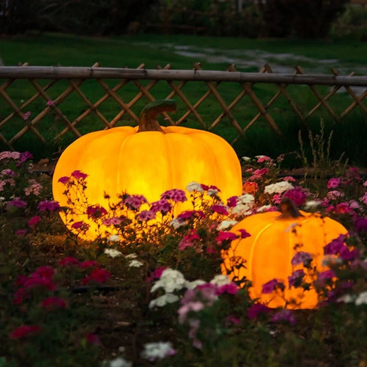 Solar-powered pumpkin lights for outdoor Halloween decorations