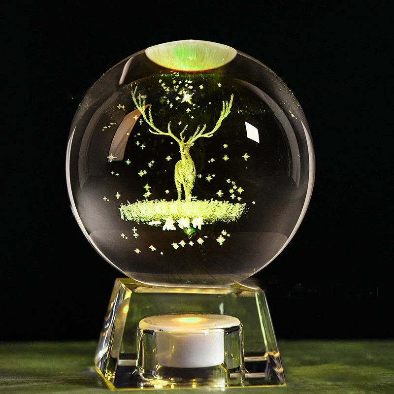 LED Music Box with luminous crystal ball showcasing Milky Way or Solar System 3D perspective
