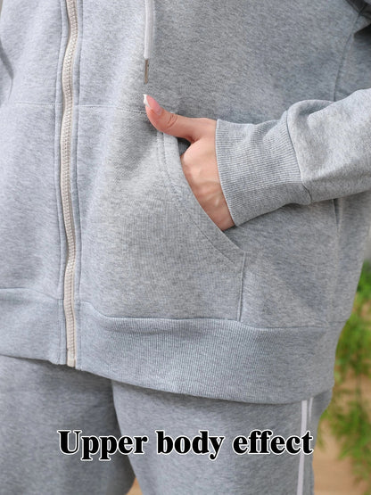 Women's Long Sleeved Hoodie Set in black and grey