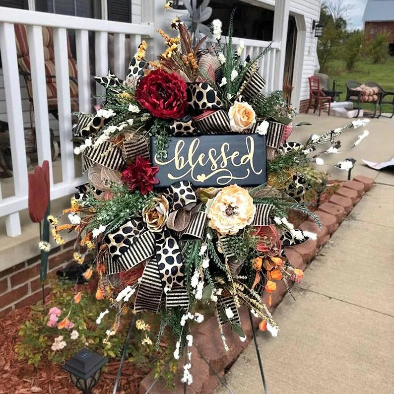 Cheetah print autumn wreath with gold and black bow for front door decoration