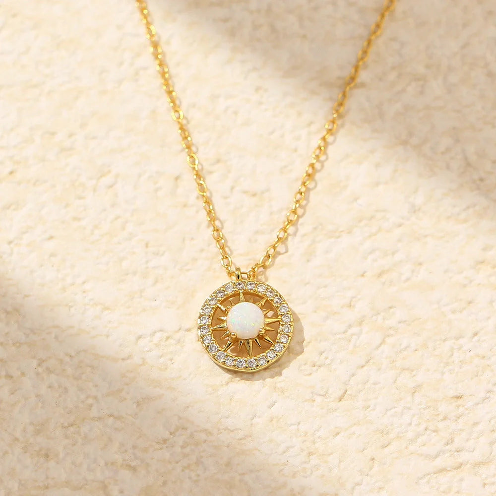 Celtic Moon and Sun Necklace in silver with opal accents, elegant fashion jewelry