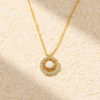 Celtic Moon and Sun Necklace in silver with opal accents, elegant fashion jewelry