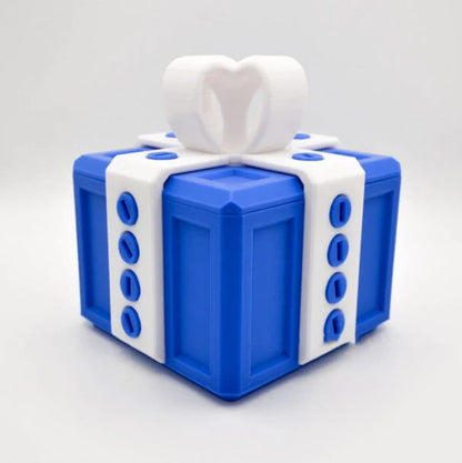 Clever Gag Gift Box - Unique 3D printed design in various colors with a humorous "trouble" concept for prank gifts and creative holiday presents
