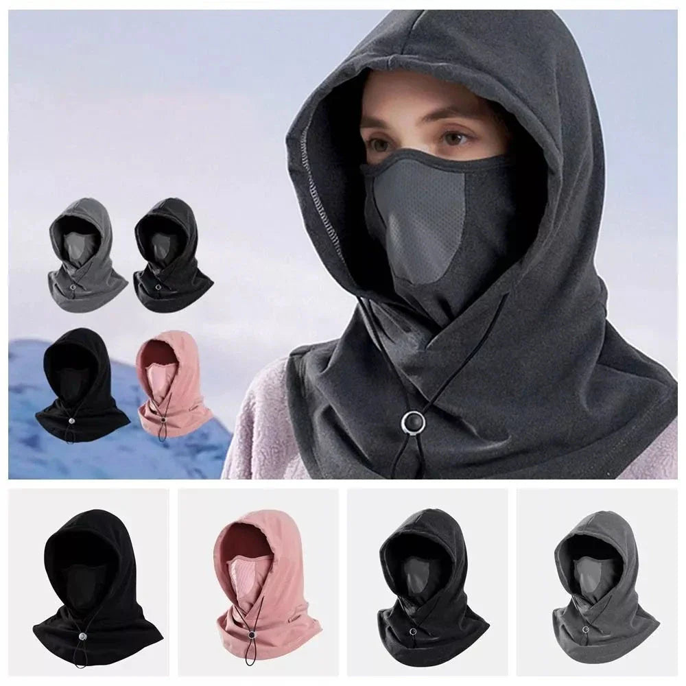 Adjustable thermal fleece scarf neck warmer in black, dark gray, light gray, and pink colors