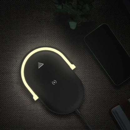 Foldable Wireless Charger with adjustable LED night light in white, black, green, and wood grain