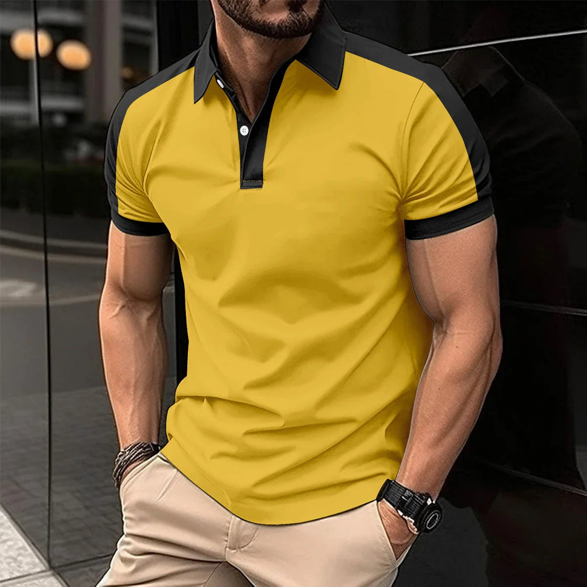 Premium short sleeve polo shirts for men in a variety of vibrant colors and sizes