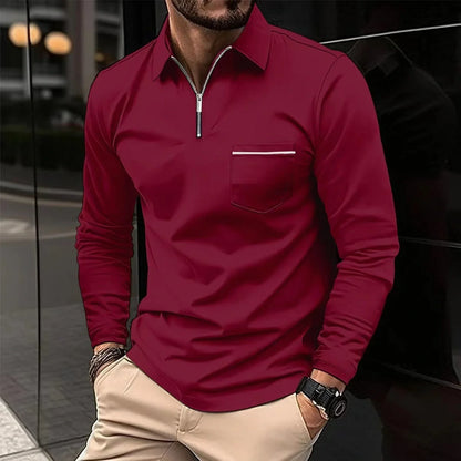 Men's long-sleeved sports polo shirt in various colours for athletic and casual wear