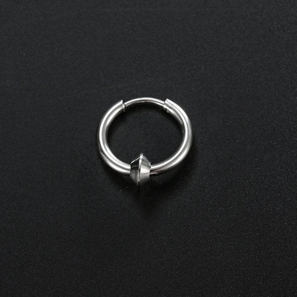 Stainless steel triangular hoop earrings in white, black, and gold options