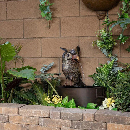 Hand-painted resin crow garden fountain with flowing water feature