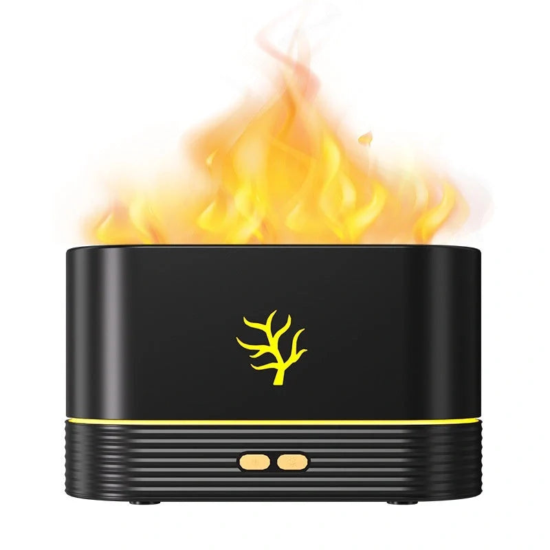 USB Flame Humidifier with aroma diffuser and LED night light in white and black