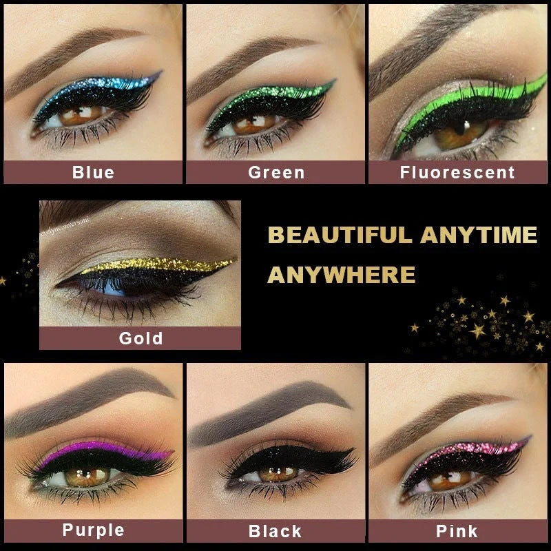 Glitter eyeliner stick and false eyelash set in various colours for eye makeup enhancement