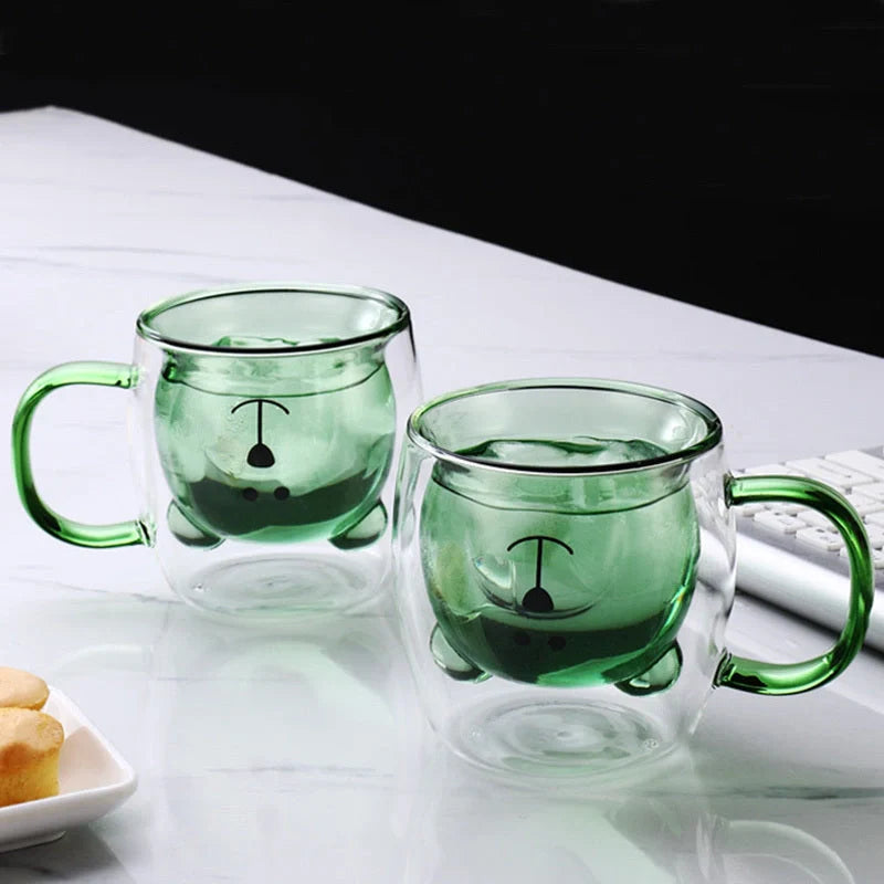 Creative Bear Double Coffee Milk Glass in pink, amber, transparent, and lake green colours