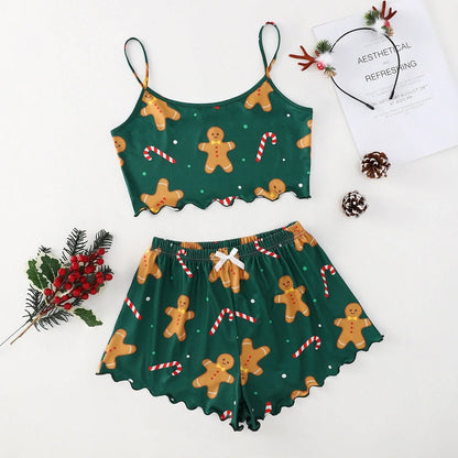 Women's Christmas-themed thin milk silk pajamas set with festive designs