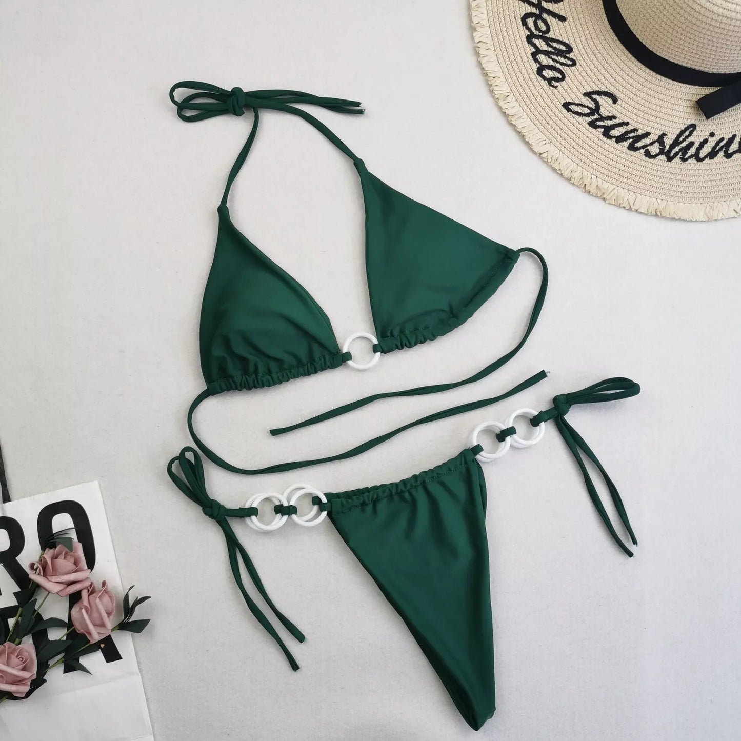 Women's split bikini with lace-up design in various colours