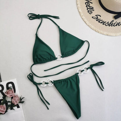 Women's split bikini with lace-up design in various colours