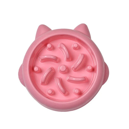 Pet slow feeder bowl in green, pink, or orange with anti-choking design