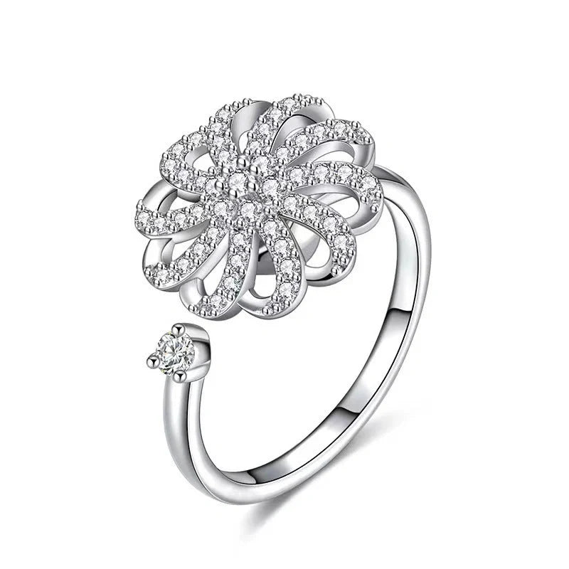 Adjustable rotatable butterfly ring for women with zircon inlay, available in multiple designs