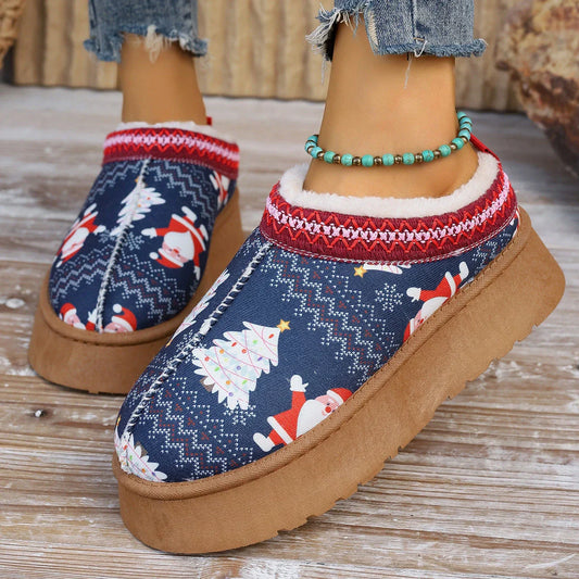 Cozy Christmas-themed ankle boots with cotton upper and plush artificial fur lining