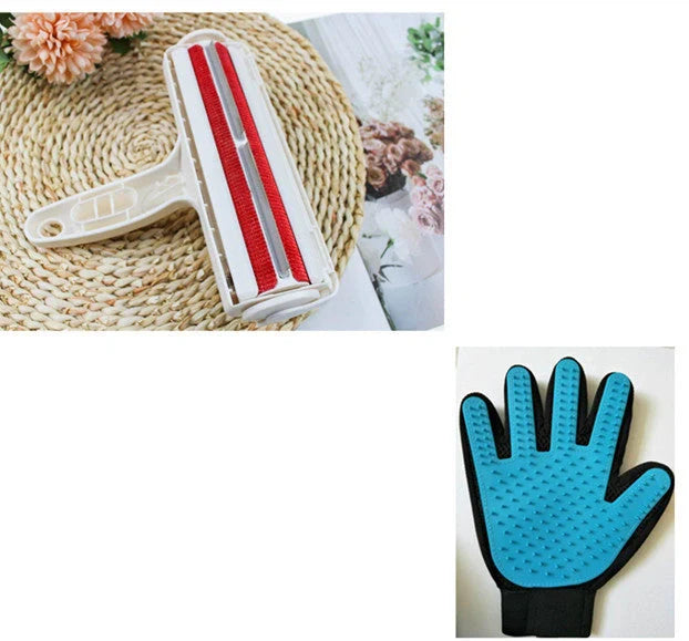 Durable ABS pet hair remover tool in red and blue for efficient cleaning of furniture and carpets
