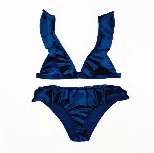 Women's Ice Velvet Ruffle Bikini Set in various colours with chest pad
