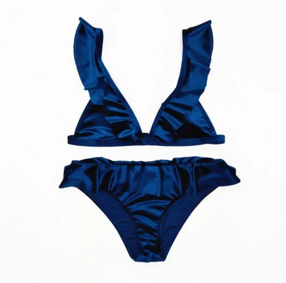 Women's Ice Velvet Ruffle Bikini Set in various colours with chest pad