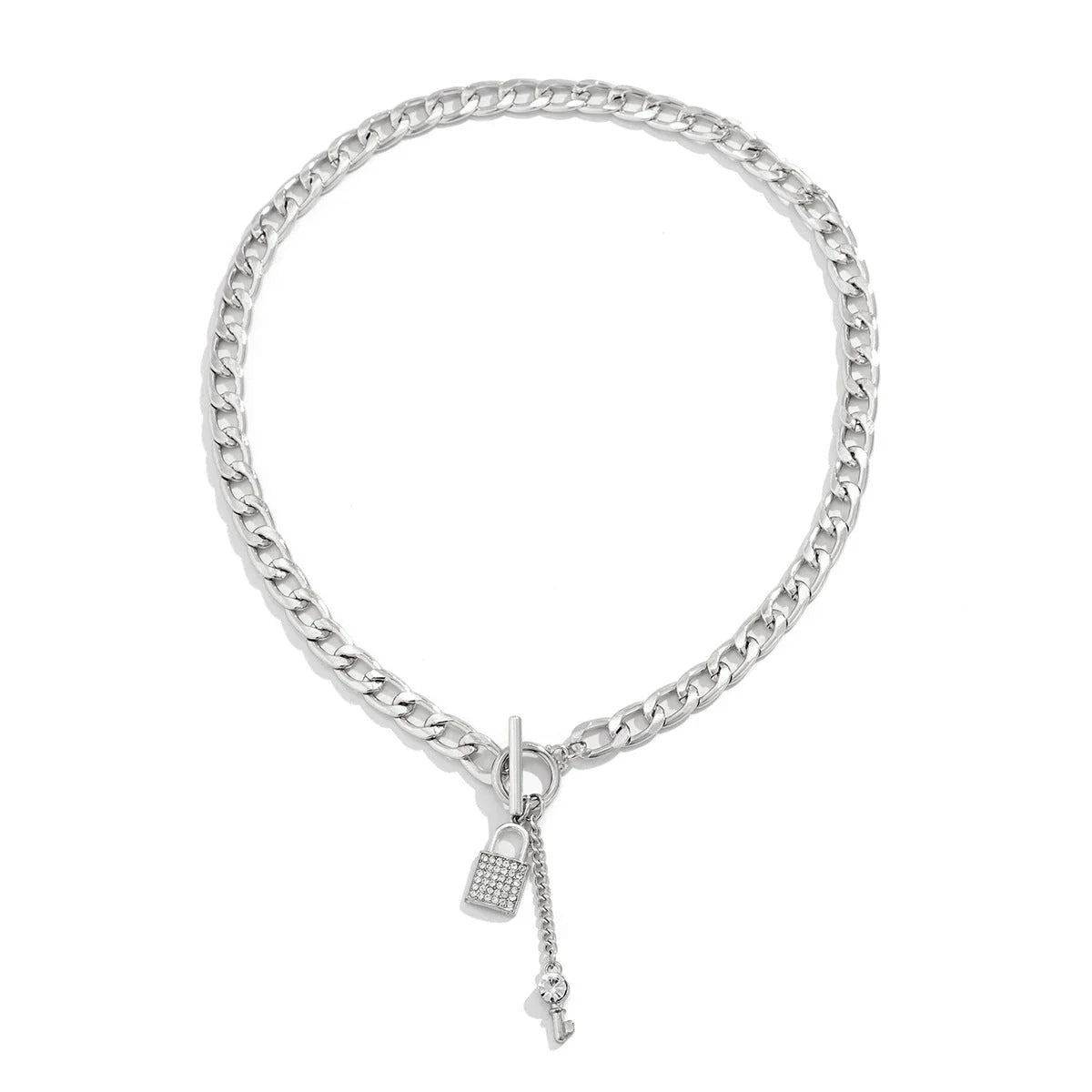Elegant chain necklace and bracelet set with lustrous lock and key pendant for British ladies