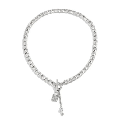Elegant chain necklace and bracelet set with lustrous lock and key pendant for British ladies