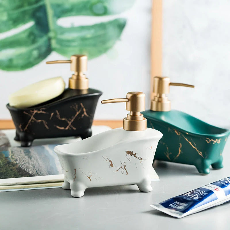 Ceramic hand sanitizer shower gel dispenser with elegant marble pattern design