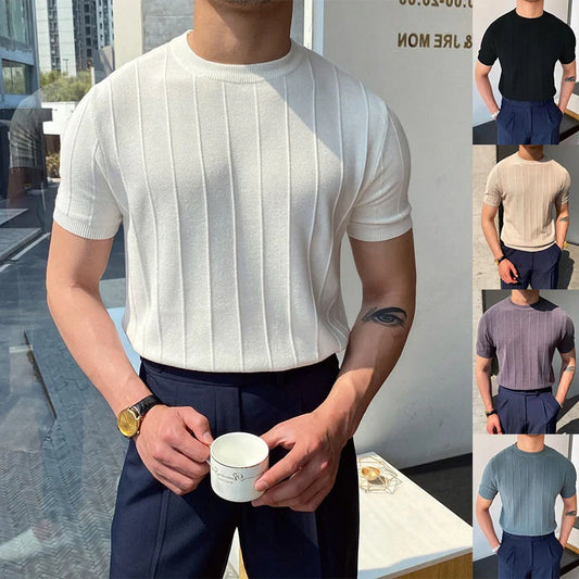 Men's lightweight knitted short sleeve T-shirt in various colours