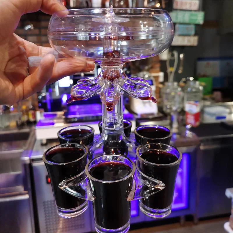 6-shot glass dispenser holder with 6 cups for wine, whisky, and beer