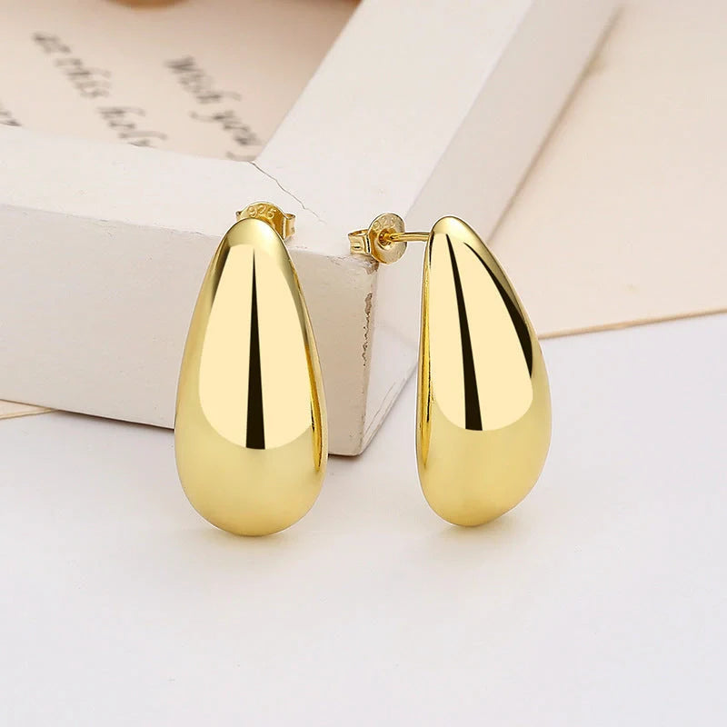Water Drop Glossy 16k Real Gold Plated Copper Earrings with geometric design