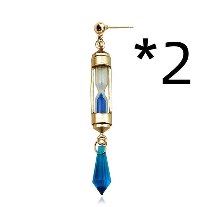 Hourglass-shaped alloy earring and necklace set in silver and gold