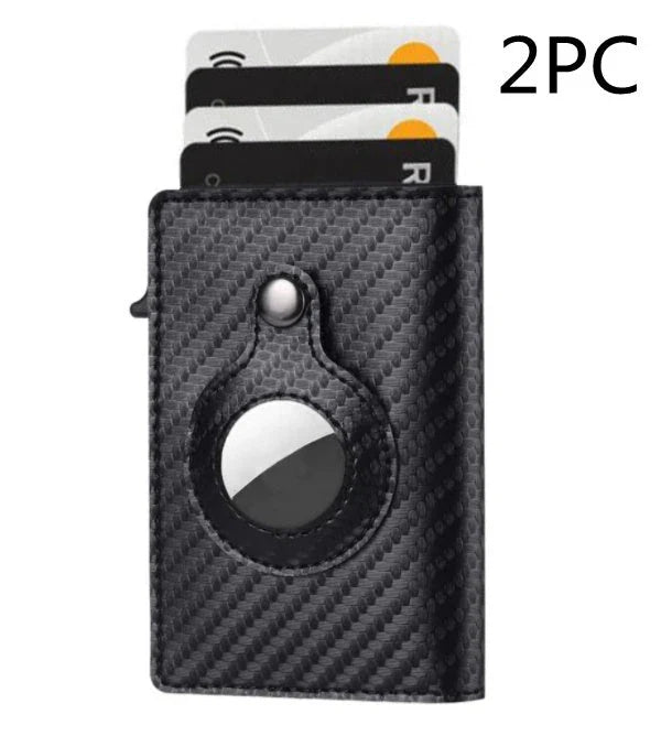Premium leather wallet with built-in AirTag holder for secure everyday carry and item tracking