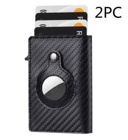 Premium leather wallet with built-in AirTag holder for secure everyday carry and item tracking