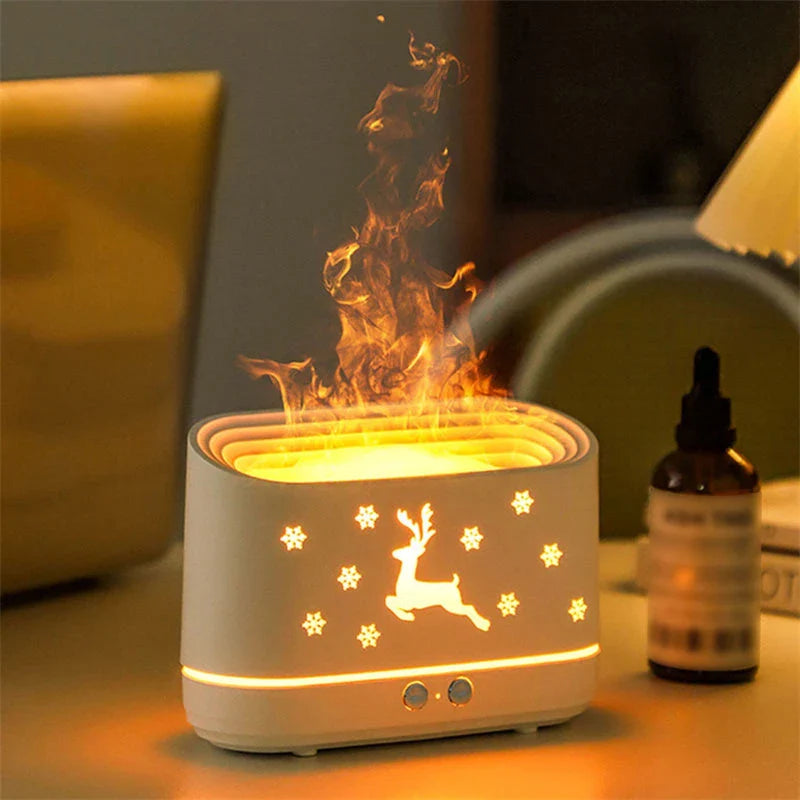 Cozy Flame LED Humidifier with realistic flame effect and silent cool mist diffusion for a relaxing, atmospheric experience