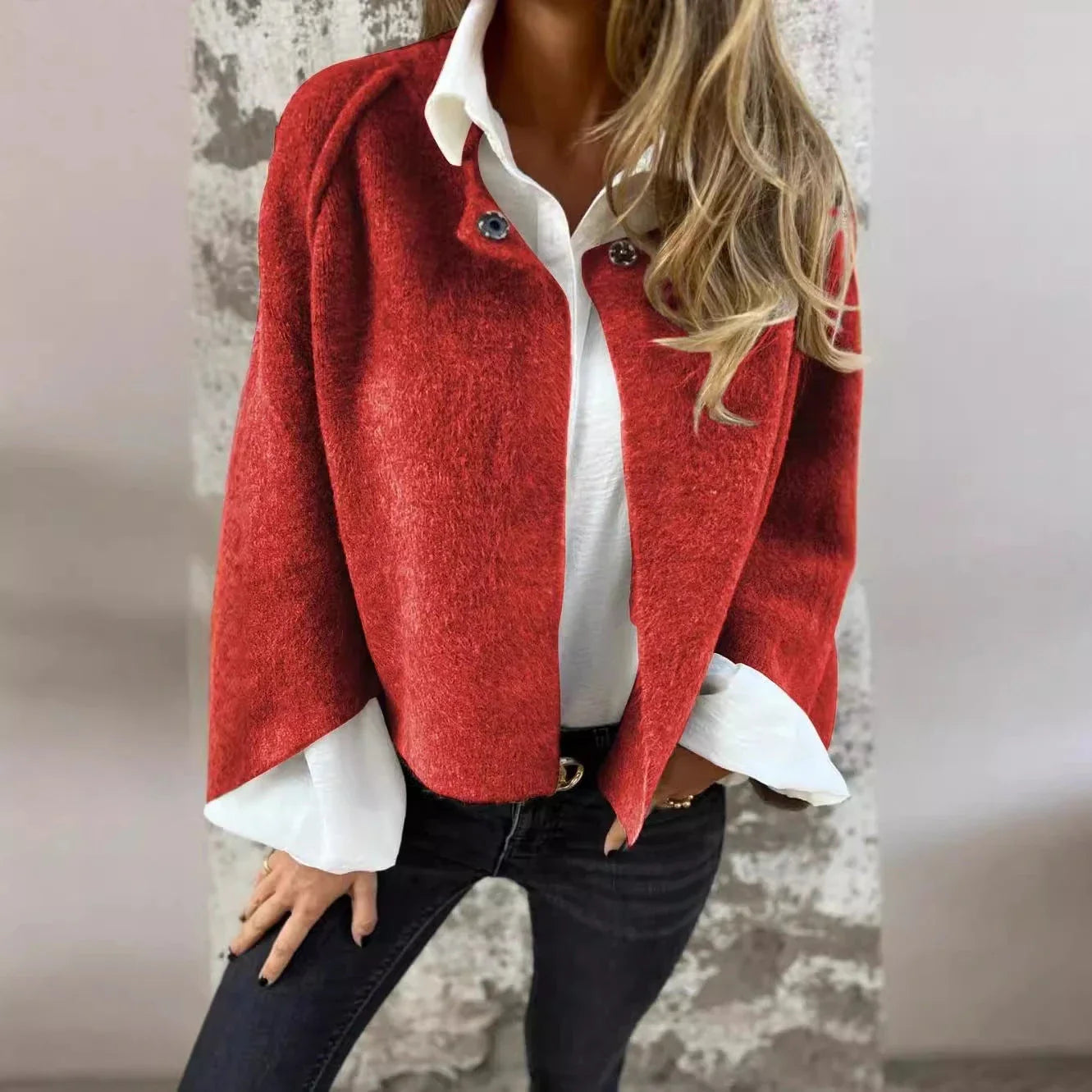 A stylish and comfortable batwing sleeve cardigan made with luxurious imitation cashmere fabric, available in a variety of colors.