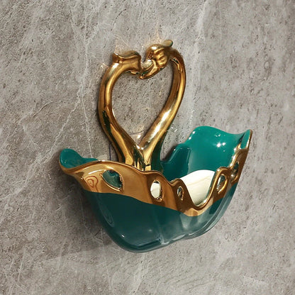 Ceramic Swan Soap Box in green, white, and pink with suction cup for wall mounting